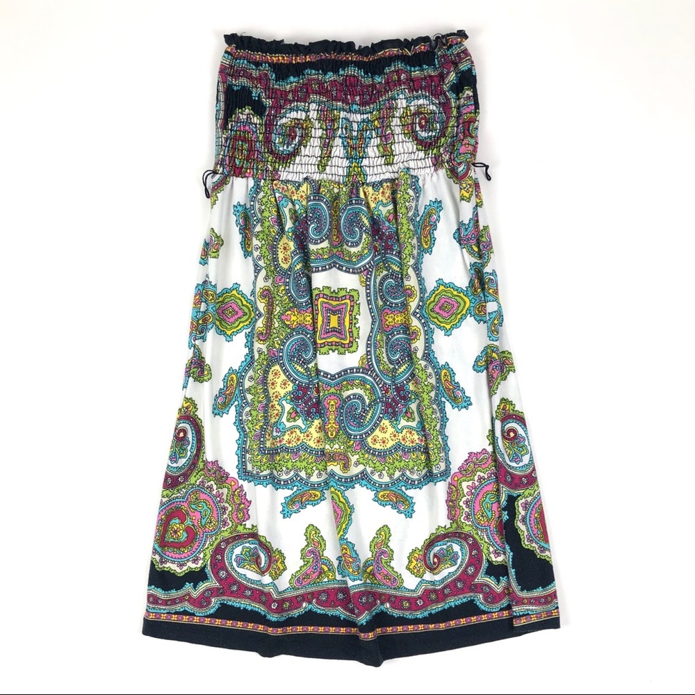 Love Rocks Parisian Print Strapless Smocked Dress